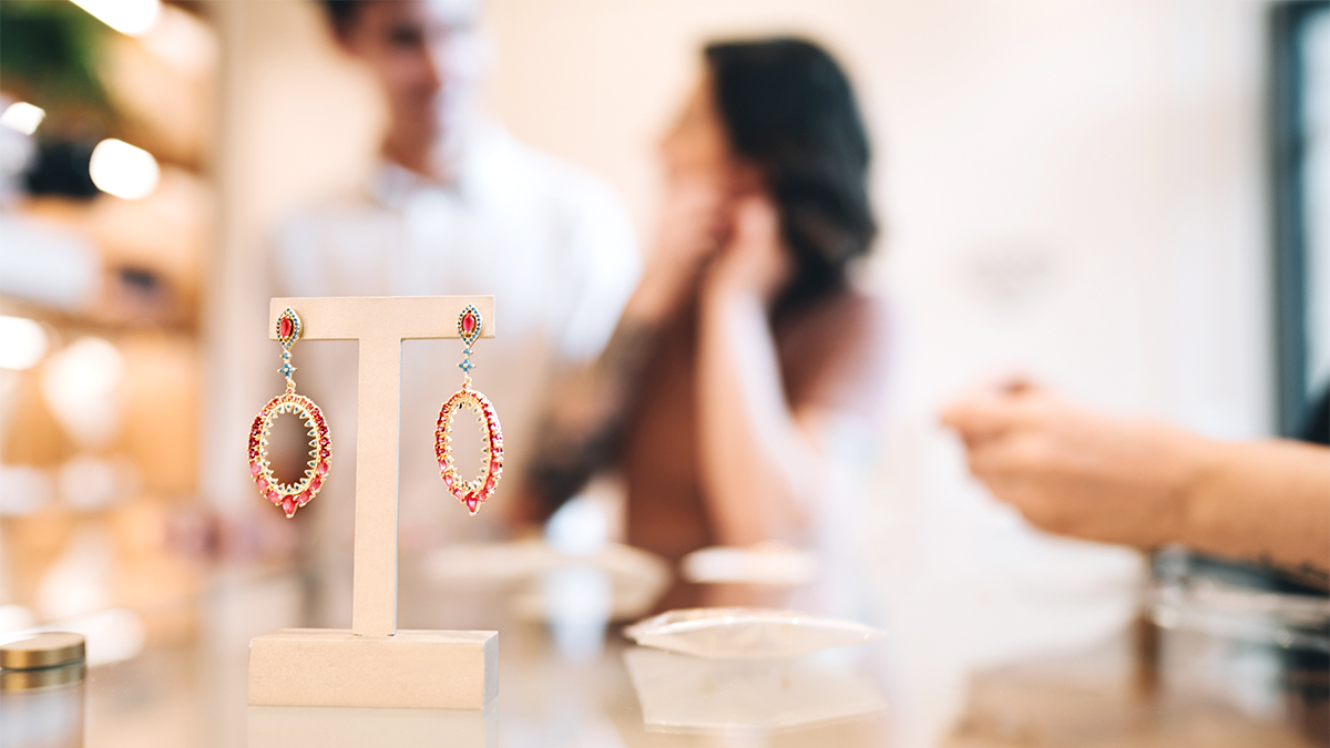 Close up of earrings on jewelry store