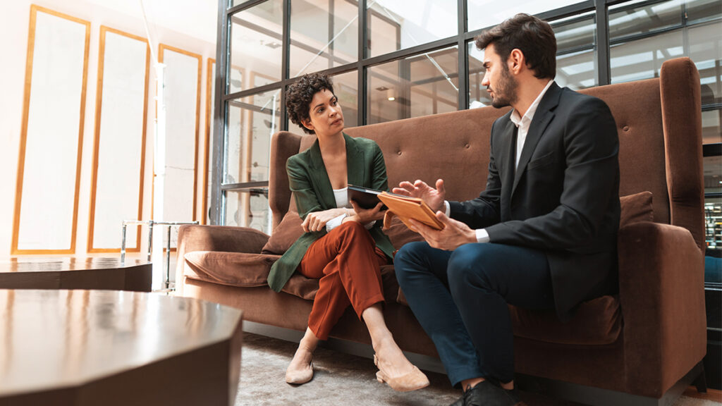 Businessman consulting legal expert